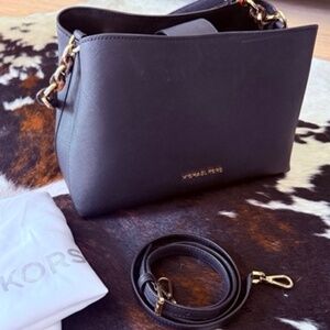 Michael Kors Saffiano Leather Shoulder Bag Black with Crossbody Strap, Dust Bag